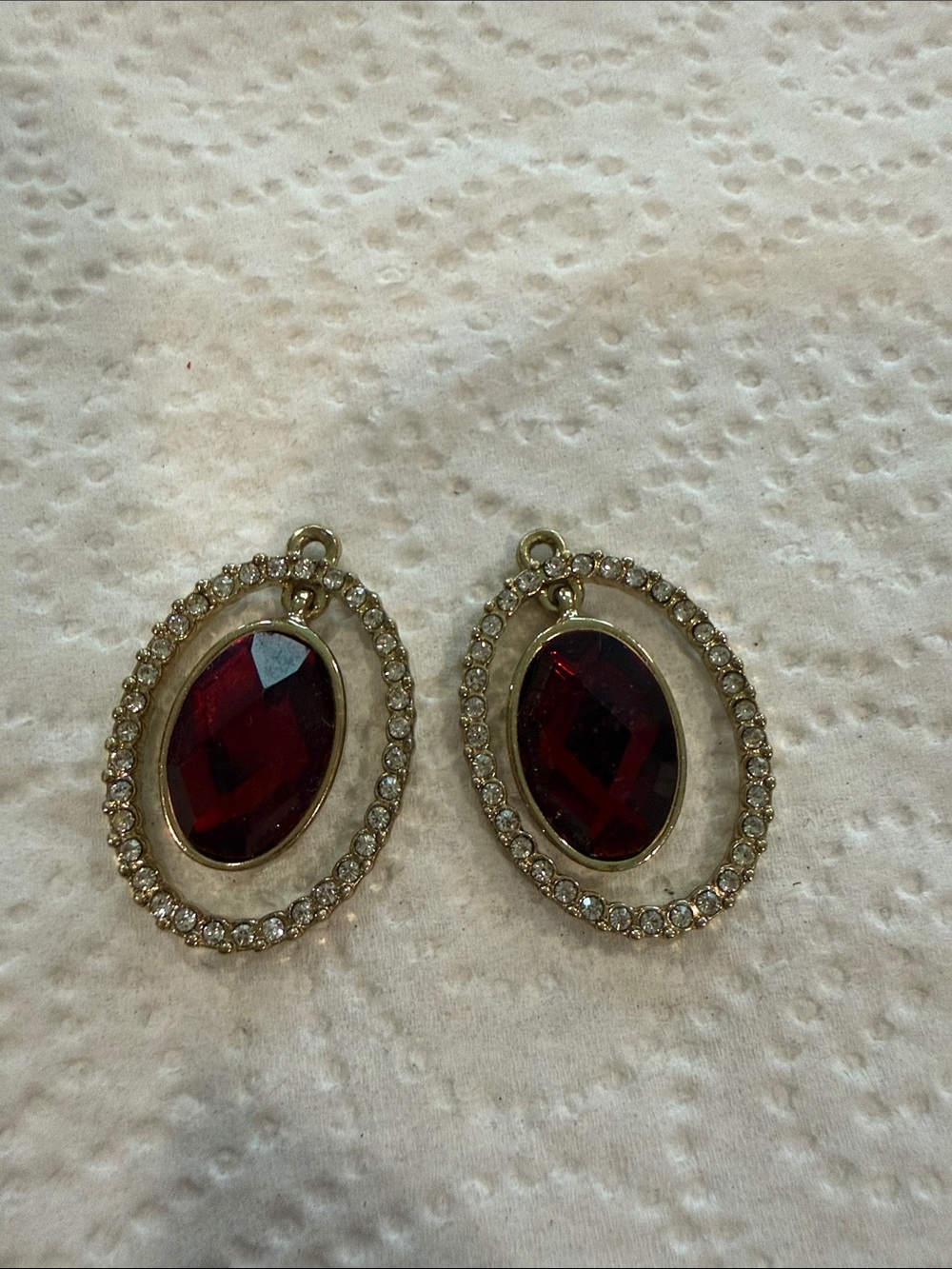Vintage Napier Gold-Tone with Red Stone Oval Logo Drop Necklace Pendant Pair